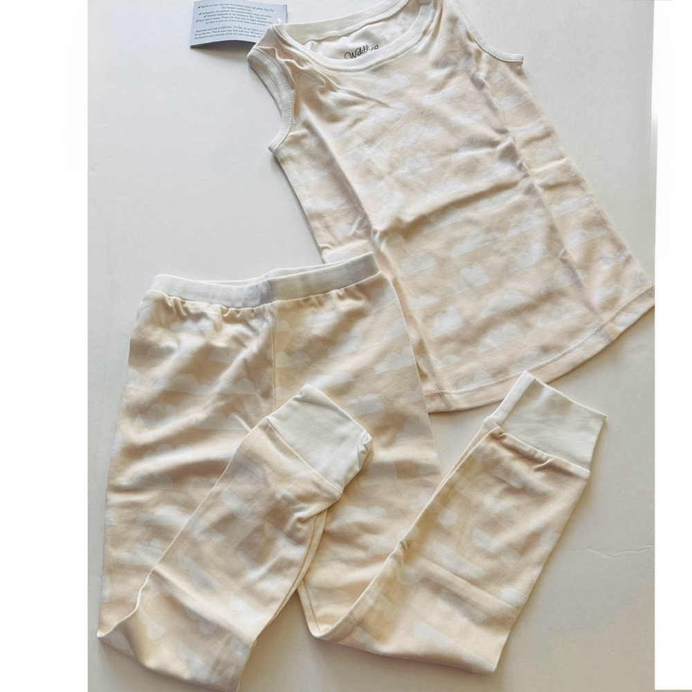 WILDLING NWT 3T Organic Cotton PJ Set Beige Cloud Tank & Matching Pants Girls